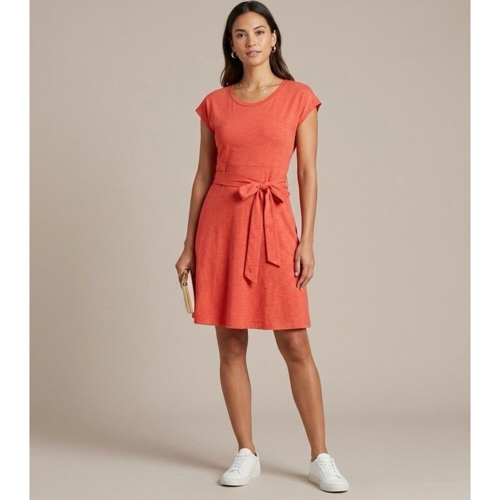 Toad‎ & Co Cue Wrap Short Sleeve Tie Belt Dress In Orange Women's Size M